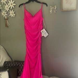 Pink Ruched Maxi Sundress with Spaghetti Straps